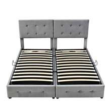 180x200 cm gepolstertes Bett, Hydraulisches Stauraumbett, Hochbett, multifunktionales Doppelbett, samtweicher Veloursstoff, Grau - Schwarz - Übersicht 7