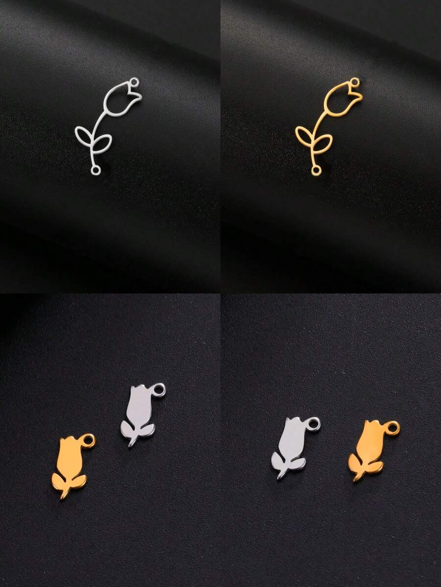 AMAXER 3件套不锈钢郁金香花吊坠DIY首饰制作材料，节日礼品批发 - 花朵系列 - 查看 1