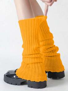 1 đôi tất giữ ấm chân dệt kim xếp nếp dành cho nữ, tất giữ ấm chân thời trang cho mùa thu/đông, nhiều màu sắc để lựa chọn, kiểu dáng thường ngày. - Nhiều màu - Xem 22