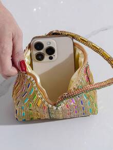 Bolso de mano tipo clutch con decoración de cristales brillantes, bolso elegante para asistir a fiestas - Dorado - Ver 6