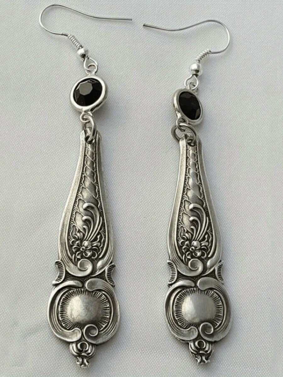 1 Đôi bông tai bạc phong cách Bohemian cổ điển thủ công - Bạc - Xem 1
