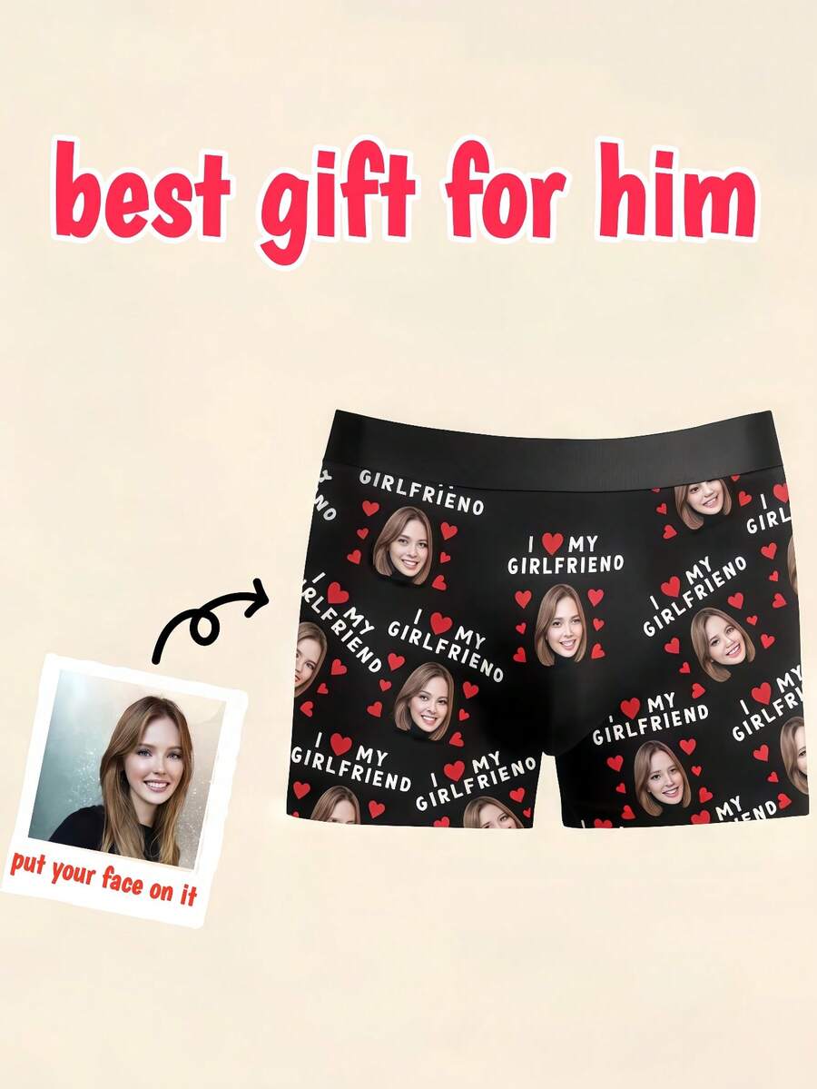 1pc Personalized Men's Underwear With Girlfriend's Photo And Print, Romantic Valentine's Day Gift, Full Of Love - Multicolor - View 1
