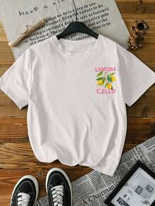 Women's Casual Lemon Fruit Print Round Neck Short Sleeve Loose T-Shirt, Summer - White - View 2