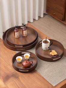 1 pieza Bandeja redonda de madera de nogal con asa, adecuada para aperitivos, pasteles, galletas y entremeses en la cocina, el comedor, el hotel y talla grande escenarios, bandeja de servir