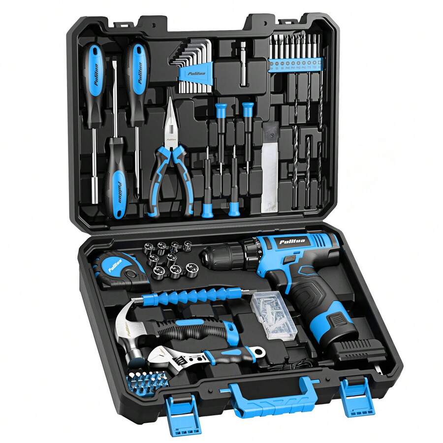 PULITUO Cute 12V Cordless Drill Set For Women, 126-Piece Home Tool Kit With Battery & Charger, Lightweight Electric Screwdriver With Accessories For DIY, Furniture Repair And Home Projects - Baby Blue - View 1