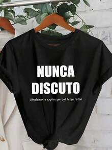 Tricou grafic de vară pentru femei cu slogan spaniol, top casual și confortabil pentru uz zilnic. - Negru - Vizualizare 4
