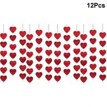 12/24 Pcs Red Heart Sequin Garland Banners Red Glitter Heart Hanging String Decoration Valentines Day DIY Hearts Garland Decoration For Wedding Valentine's Day Anniversary Party Home Decor - Red - View 14
