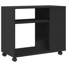 Side Table With Wheels Black 70x35x60 Cm Engineered Wood - Black - View 8