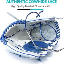 Guantes de béisbol, kit de reparación de encaje de mitón, softball, 2 cordones de piel y 2 agujas de cordones para guante de receptor - Azul oscuro - Ver 5