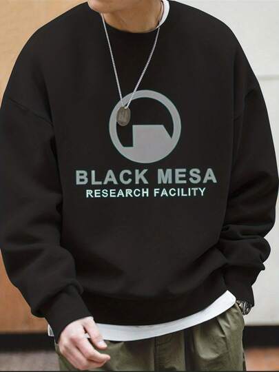 Men Black Mesa Research Facility Logo Sweatshirt Iconic Building Design With Gray Light Green Text AllSoft Casual Gaming Apparel For Fans Casual Attire Themed Outfits Crewneck Pullover