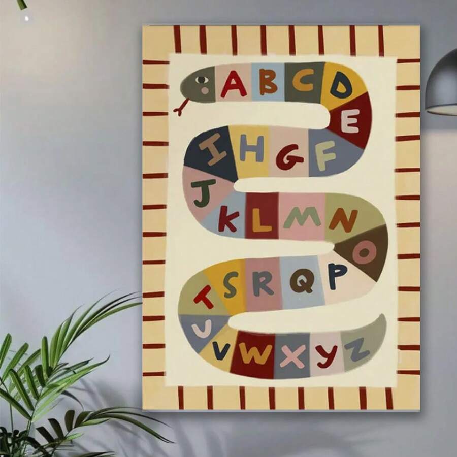 Framed Alphabet Snake Wall Art Print – Colorful ABC Poster. Charming Art For New Year, Thanksgiving, Christmas And Halloween – Perfect Picks For Home Decor, Living Room, Kitchen, Bathroom & Room Decor. - 隨機印刷 - 查看 1