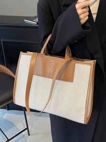 极简大容量手提包、单肩包、托特包、斜挎包 - 卡其色 - 查看 4