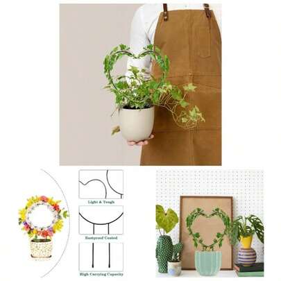 - Paquete de 4 enrejados de metal negro de 13 pulgadas para plantas trepadoras, estructura de soporte de tallo de vid de hierro con 10 lazos para plantas en maceta y flores de interior