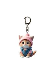 Cute Cartoon Cat Acrylic Keychain - 2D Pendant,Cute Cat Accessories,Cute Pink Hat Kitten,Fashion Backpack Pendant,Tote Pendant Decoration,Wallet Pendant,Pendant Keychain For Couples Bag Accessories Gift Waterproof, With Lobster Clasp, Ideal Gift For Family & Friends, Perfect For Birthdays And Special Occasions,Wedding Gifts, Party Gifts