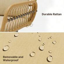 3 teiliges Gartenmöbel Set, Bistro-Set aus handgewebten Rattan mit Glastischplatte, Balkonmöbel Set für 2 Personen für Rattan, Balkon, Terrasse, Garten, Beige und Grau sind verfügbar. - Beige - Übersicht 7