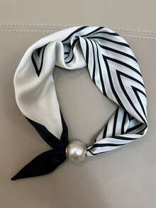 1条带磁性搭扣的头巾，时尚珍珠项链质感，女士时尚领巾，适合搭配连衣裙 - 彩色 - 查看 15