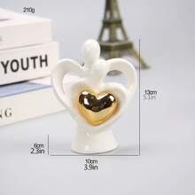 White Ceramic Couple Sculpture Abstract Embracing Figurines Golden Heart Modern Decorative Home Decor - Gold - View 5