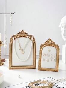 1个复古金色花卉拱形首饰展示架，树脂材质，多种尺寸可选，适用于项链、手链、耳环的展示和收纳，亦可作为房间装饰。 - 金色 - 查看 3