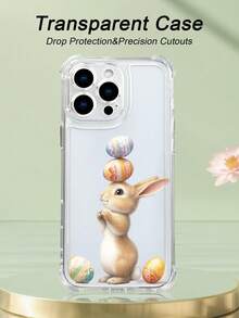 1 pieza Funda de teléfono con diseño de conejo de Pascua equilibrando huevos decorados, estilo festivo y divertido, funda transparente resistente a golpes, ligera y con corte preciso, compatible con iPhone 17/16/15/14/13/12/11/XS/XR/X/PLUS/PRO/PROMAX, compatible con Galaxy A34/A35/A54/A55, Galaxy S20/S21/S22/S23/S24 Ultra/Plus, compatible con Moto/Galaxy/Redmi/Honor/OPPO, regalo de fiesta - transparente - Ver 1