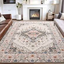 Homore Bohemian Printed Faux Cashmere Carpet, Anti-Slip Base Surface, Machine Washable Without Shedding, Suitable For Area Carpets In Living Rooms, Bedrooms And Kitchens, Can Be Used As Floor Protection And Decorative Carpets - 米色 - 查看 9