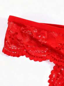 1 chiếc quần lót ren màu đỏ tía gợi cảm dành cho nữ, kiểu dáng hở đáy, thích hợp đi chơi. - Đỏ - Xem 4