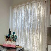 Boho Valances Handmade Cotton Crochet Lace Valance Living Room Hollow Cafe Curtains Macrame Kitchen Curtain Wall Decor, 16 L X 40 Ivory & Beige - Ngà voi - Xem 6