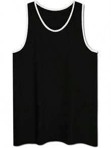 playera de tirantes para hombre, básica, casual, deportiva, para entrenamiento, gimnasio - Encuadernación en contraste negro y blanco - Ver 5