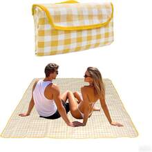 Large Yellow Green Red Plaid Outdoor Picnic Blanket - Durable Non-Woven Fabric, Sand-Resistant & Foldable Portable Beach Blanket For Camping, Hiking, Music Festivals, Lawns - Lightweight Summer Blanket With Classic Checkered Design, Easy To Clean & Machine Washable - Đỏ - Xem 7