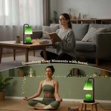 xoddi 1 PCS Candle Warmer Lamp With Timer, Frosted Lampshades Eye Protect Scented Candle Jars Electric Wax Melter Bedroom Bedside End Table Desk Night Light Adjustable Height Warm White Aethetic Room Decor Dimmer House Warming Home Women Gifts Metal Base-(Green) - 美規A型插(110-127V) - 查看 9