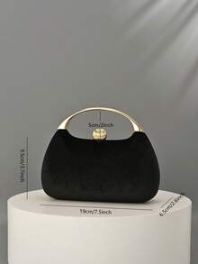 SHENGDAYU 女士复古时尚黑色丝绒手拿包，金属腕带设计，欧美风格，高端简约方形手提包，适合婚礼、晚宴、正式活动、派对等场合，可作单肩包使用，配有高品质链条肩带。 - 黑色 - 查看 3