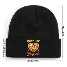 1pc Warm Winter Cap Pizza Love Forever-2 For Men & Women, Beanie Knit Cap For Autumn/Winter Hat, Windproof And Warm Head Cover, Ideal For Halloween Christmas Fashion Gifts. - 黑色 - 查看 2