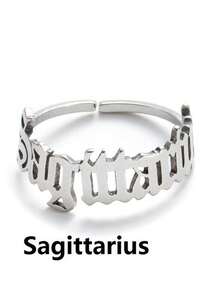 1 chiếc nhẫn bạc cổ điển bằng thép không gỉ có thể điều chỉnh kích cỡ, khắc 12 cung hoàng đạo, phù hợp cho nữ giới đeo hàng ngày và trong các dịp lễ. - Bạc - Xem 11