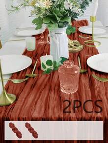 10条/包，10英尺（3米）灰色和红色波西米亚风粗棉布桌旗，适合婴儿派对、婚礼、夏季花园和农舍装饰 - 鐵鏽紅 - 查看 18