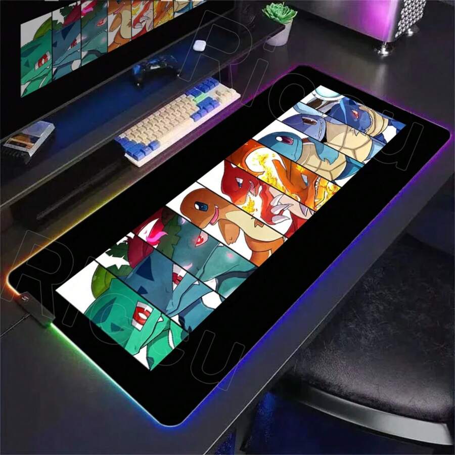 'RGB Mouse Pad Large Anime Desk Mat HD Cute Pokemones Playmat Gaming Mouse Pad Mousepad Non-Slip Rubbber Computer Office Mausepad' - RGB 1 - Xem 1