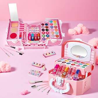 Sminklåda för barn med tillbehör (slumpmässig färg), sminkväska i minibåge Kosmetisk leksak Rollspelsrekvisita för evenemang, fest och födelsedagspresent