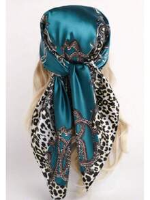 1pc Women Bandana 90cm Minimalist Olive Green Leopard Print Scarf, Multifunctional Use As Waist Belt, Decoration, Headscarf, Neckscarf, Shawl, Wrap Dress, Fashion Accessory With Boho Vibe, Versatile For All Seasons, Suitable For Halloween, Christmas Accessories - 墨綠色 - 查看 3
