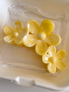 2个/1个女士亚克力波点黄色大理石纹花朵发夹，简约时尚设计，适合丸子头、海滩、旅行、夏威夷风情配饰，适合日常佩戴（波点随机），秋冬季女士爪夹发饰，适合度假装扮和夏季穿着。 - 彩色 - 查看 11