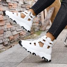 女士时尚厚底圆头镂空拉链运动凉鞋，罗马凉鞋，低帮凉鞋 - 白色 - 查看 1