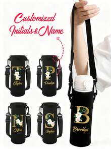 1pc Customized Neoprene Water Bottle Sleeve With Adjustable Strap & Cup Holder, Fits Stainless Steel, Glass & Plastic Bottles - Back To School, Graduation Gift, Teacher Passport Holder, Passport Cover For Travel, Flight, Honeymoon, Study Abroad, Business Trip, Lightweight & Waterproof, Holiday Essential, Unisex Student - Multicolor - View 1