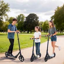 Kick Scooter For Kids Ages 8+, Teens & Adults, 2-Wheel Toddler Scooter With Adjustable Height Handlebar, Wide Anti-Slip Deck, Foldable Lightweight For Boys & Girls Up To 220 Lbs, Black + Purple - Black + Purple - View 9