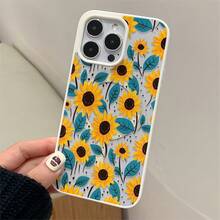 Patrón de girasol, carcasa de teléfono simple y de moda, compatible con iPhone 11 / 12 / 13 / 14 / 15 / 16 / Pro / Max y Galaxy plus / Pro / S22 / S23 / S24 / s25 / ultra / fe. Muy adecuado como regalo de vacaciones, regalo de San valentín. - Blanco - Ver 3