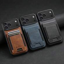 SUTENI For IPhone 17 Pro Max Phone Case Card Holder Elastic Band Smooth Texture Luxury Faux Leather Stand 16Plus 15 14 13 12 For Unisex Relatives Friends And Elders Holiday Gift Black/Brown/Blue - Multicolor - View 4
