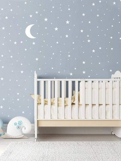 1 set Pegatinas de pared con luna y estrellas, pegatinas de vinilo, decoración de habitación de niños y niñas, decoración de pared de guardería de buenas noches, decoración de pared del hogar, dormitorio, decoración de pared de habitación infantil (Blanco)