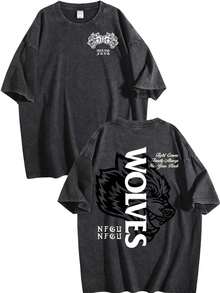 230g Vintage Washed Round Neck Short Sleeved Shirt, Tiger Head Double-Sided Print, Running T-Shirt, Street Short Sleeved Shirt, Vintage Gym Sportswear, Men's T-Shirt - màu đen - Xem 1