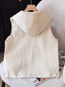 女士春秋新款无袖背心外套，休闲修身设计，拉链连帽口袋可调节下摆，轻盈户外时尚百搭风格 - 白色 - 查看 11