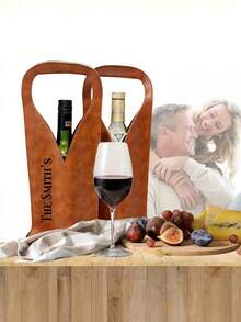 Personalized Leather Gift Bag, Laser Engraved Wine Bag, Wine Accessories, Housewarming Gift - Multicolor - View 2