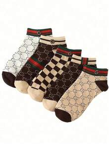 5双男女通用法式短袜，轻盈透气，休闲奢华船袜，时尚百搭轻便夏季袜，理想的圣诞节和情人节礼物，送给家人