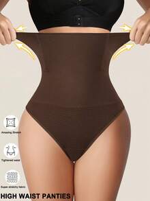 1条高腰无缝丁字裤收腹提臀塑形内裤女士塑身提臀收腹提臀内裤束腰塑形裤平腹塑形裤 - 棕色 - 查看 4