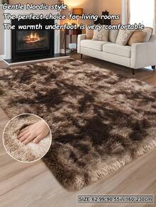1pc Luxury Plush Long Shag Area Rug, Ombre Gradient Texture, Soft & Fluffy Room Decor, Suitable For Living Room, Bedroom, Holiday Gifts, Christmas, Valentine's Day, New Year, Home Decoration, Sofa, Coffee Table, Bedside, Corridor, All Season - Tie-dye Brown - View 14