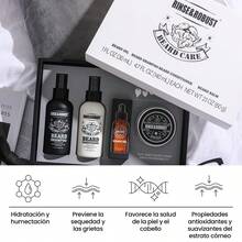 Set de cuidado de barba Rinse & Robust - Colección premium 4 en 1 (champú para barba, acondicionador, aceite esencial, bálsamo para barba) para hombres | Fragancia natural de sándalo | Regalo ideal para el Día del Padre, San Valentín, Día del Hombre o Epifanía | Perfecto para barbas gruesas y pieles sensibles - Blanco y Negro - Ver 1